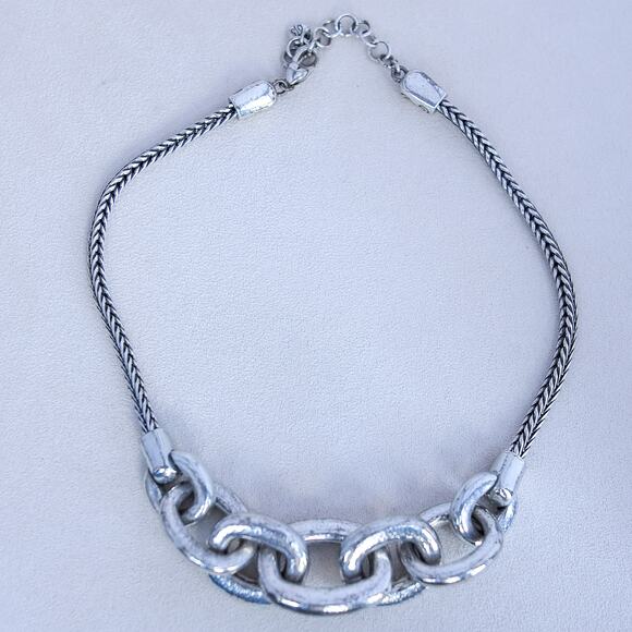Brighton Mercer Chunky Chain Necklace Hammered Links Silver Plated Retired - Picture 3 of 6